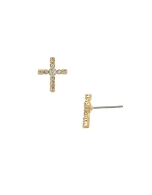 Sorrelli Miley Cross Stud Earrings - Bright Gold Crystal