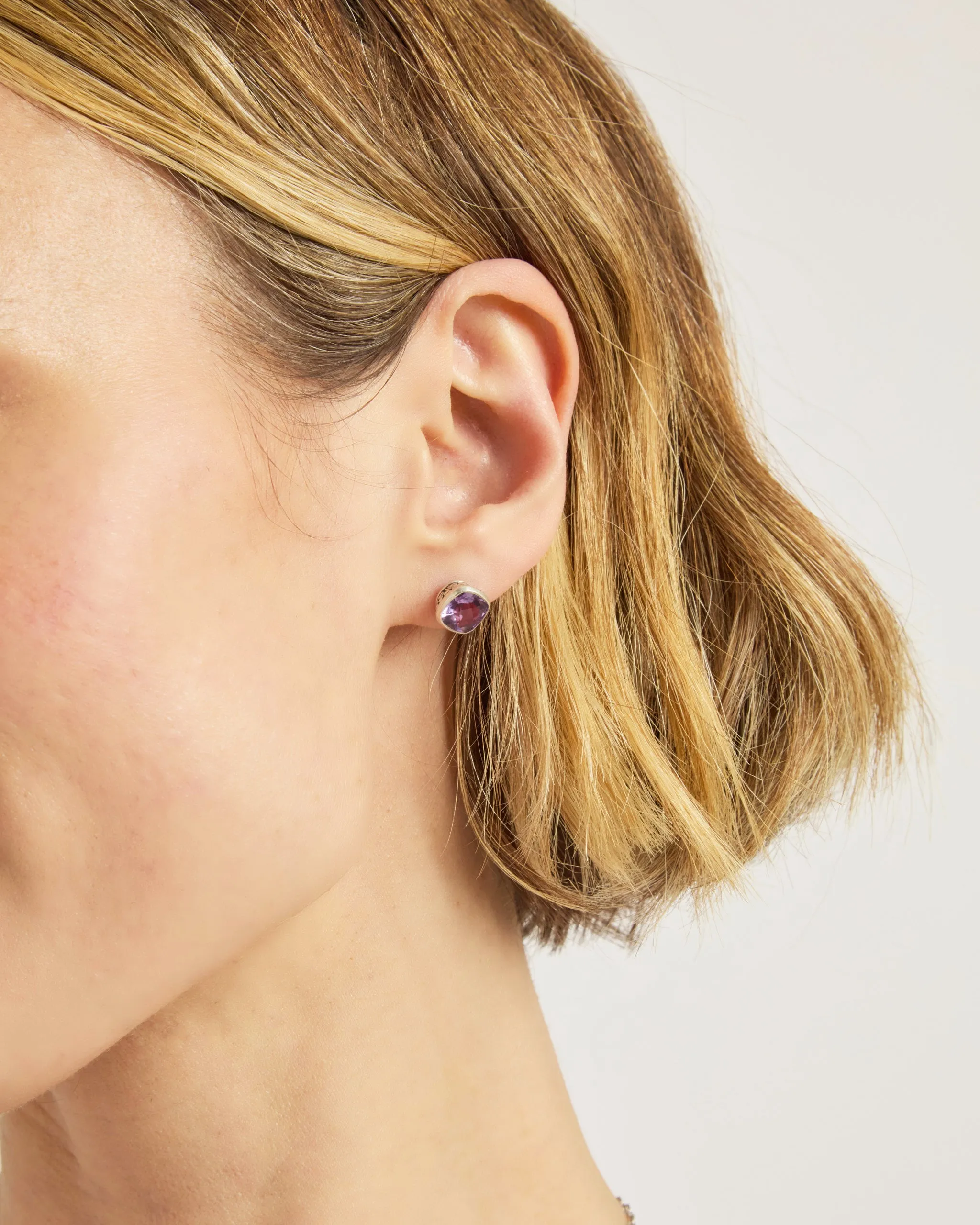 Square Stone Studs with Petroglyph Turtle Texture - Amethyst