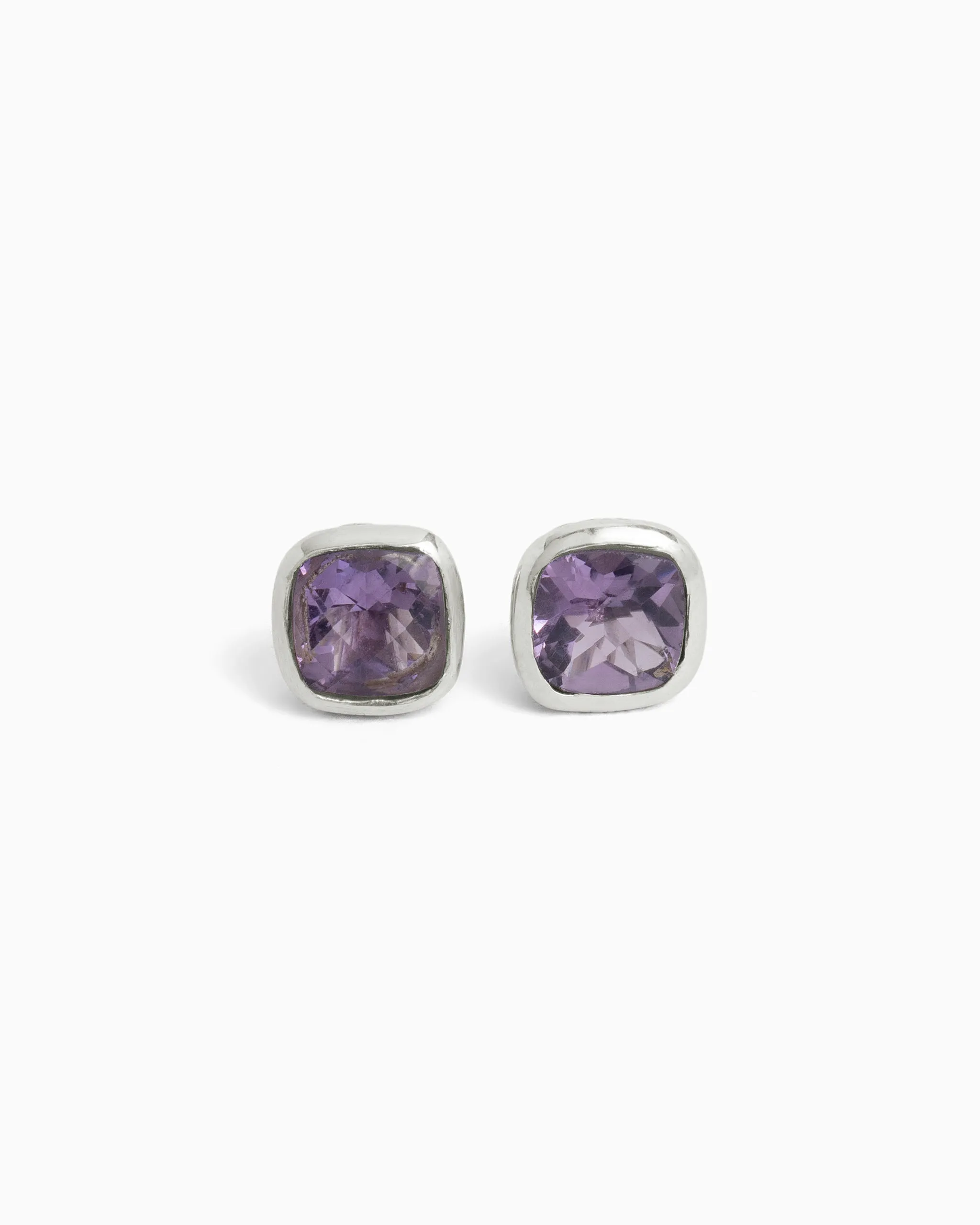 Square Stone Studs with Petroglyph Turtle Texture - Amethyst
