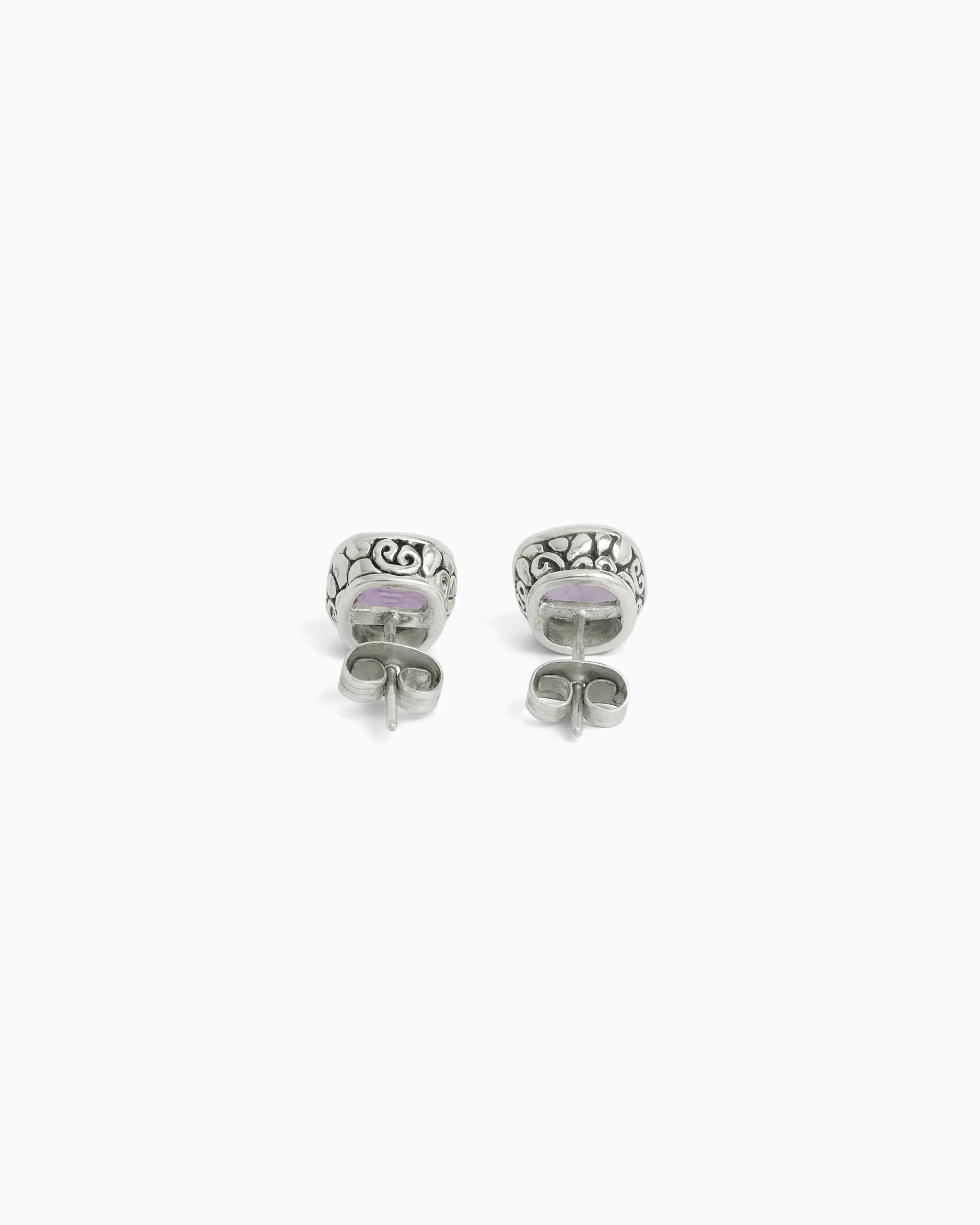Square Stone Studs with Petroglyph Turtle Texture - Amethyst