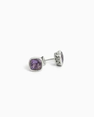 Square Stone Studs with Petroglyph Turtle Texture - Amethyst