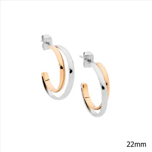 Stainless Steel Rose Gold IP Plated Double Row Hoop Earrings 22mm SE242R
