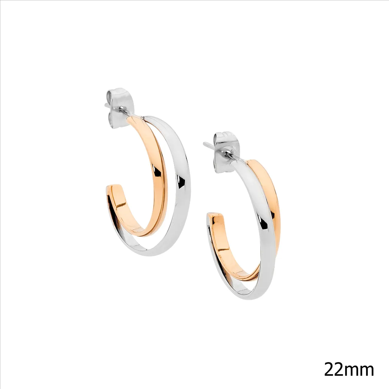 Stainless Steel Rose Gold IP Plated Double Row Hoop Earrings 22mm SE242R
