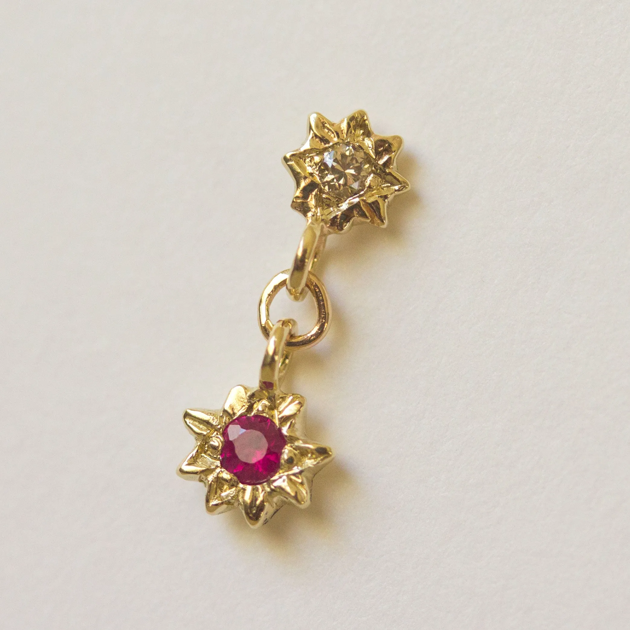 Starry Swing Ruby   Champagne Diamond Earrings
