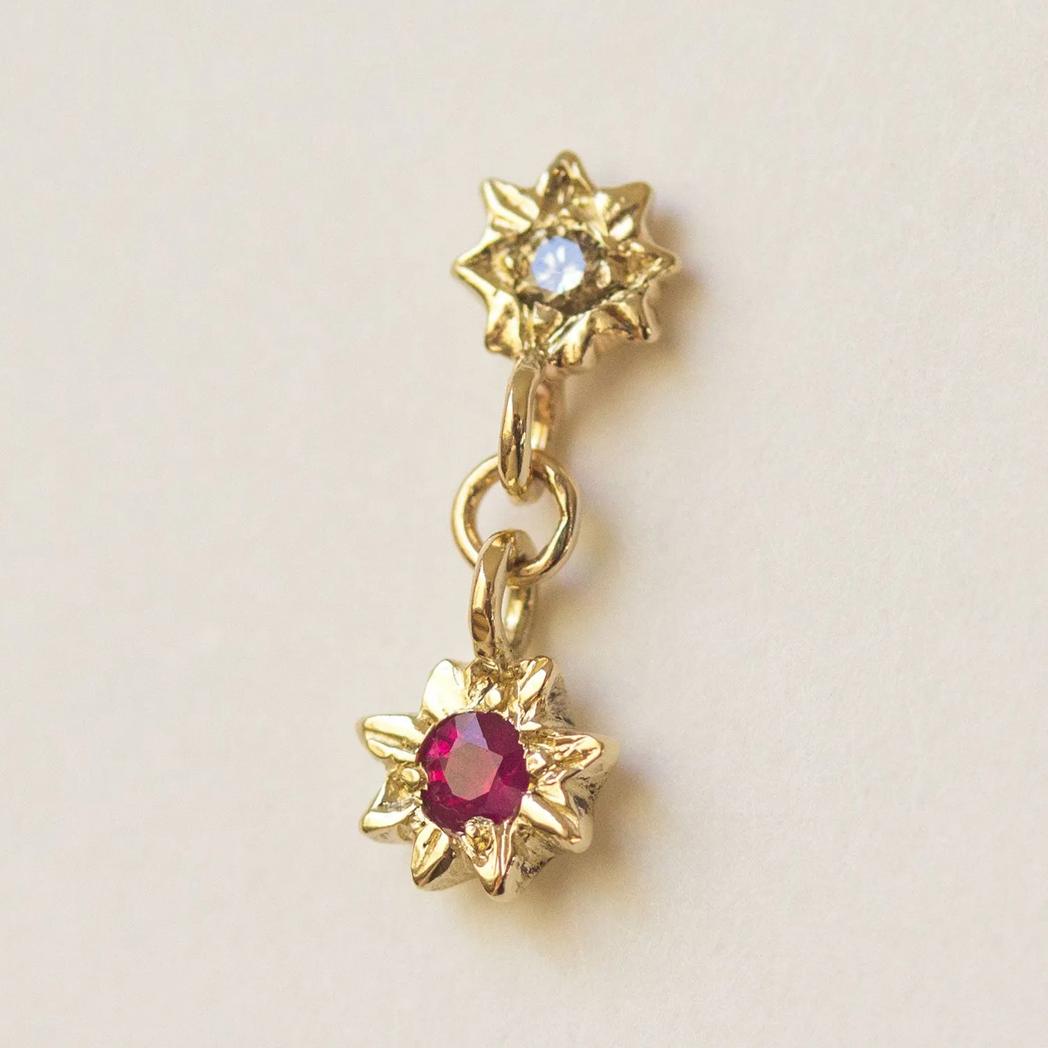 Starry Swing Ruby   Champagne Diamond Earrings