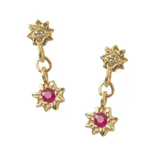 Starry Swing Ruby   Champagne Diamond Earrings