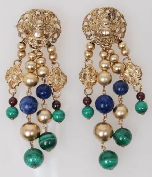 Stephen Dweck Dangle Earrings Sterling Malachite Lapis & Amethyst