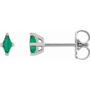 Sterling Silver 4x2 mm Lab-Grown Emerald Earrings