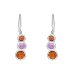Sterling Silver Amber Amethyst Tapered Round Drop Earrings