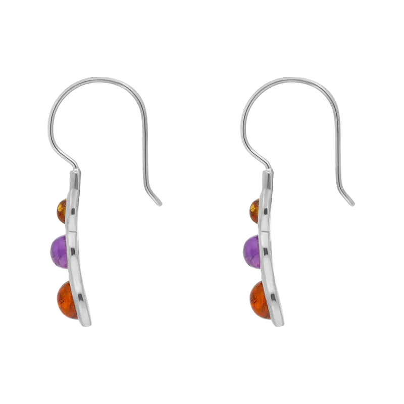 Sterling Silver Amber Amethyst Tapered Round Drop Earrings