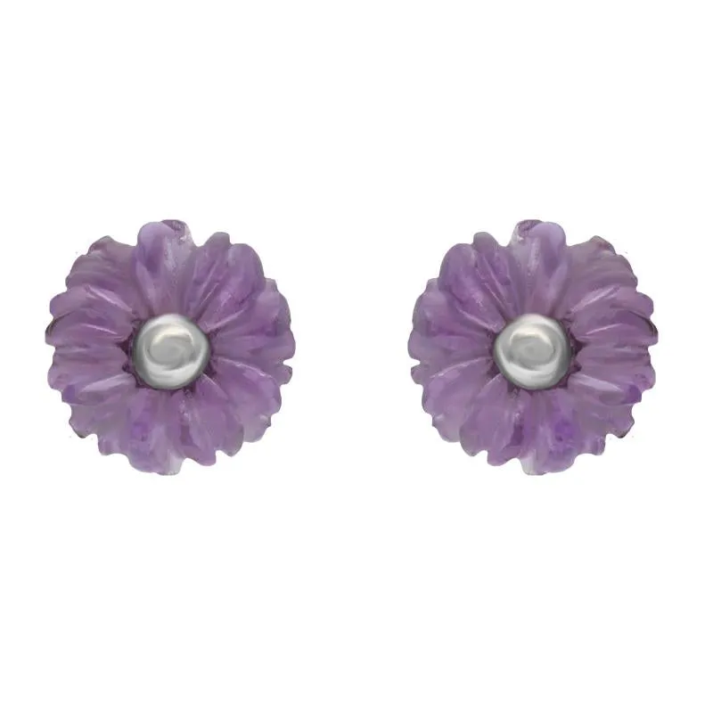 Sterling Silver Amethyst Tuberose 6mm Daisy Stud Earrings