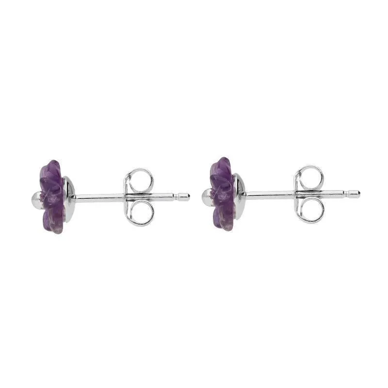 Sterling Silver Amethyst Tuberose 8mm Carnation Stud Earrings