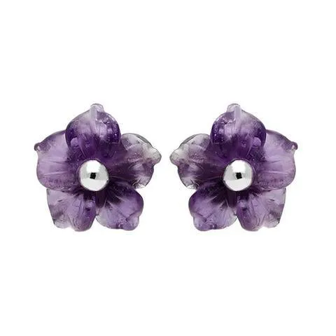Sterling Silver Amethyst Tuberose 8mm Carnation Stud Earrings