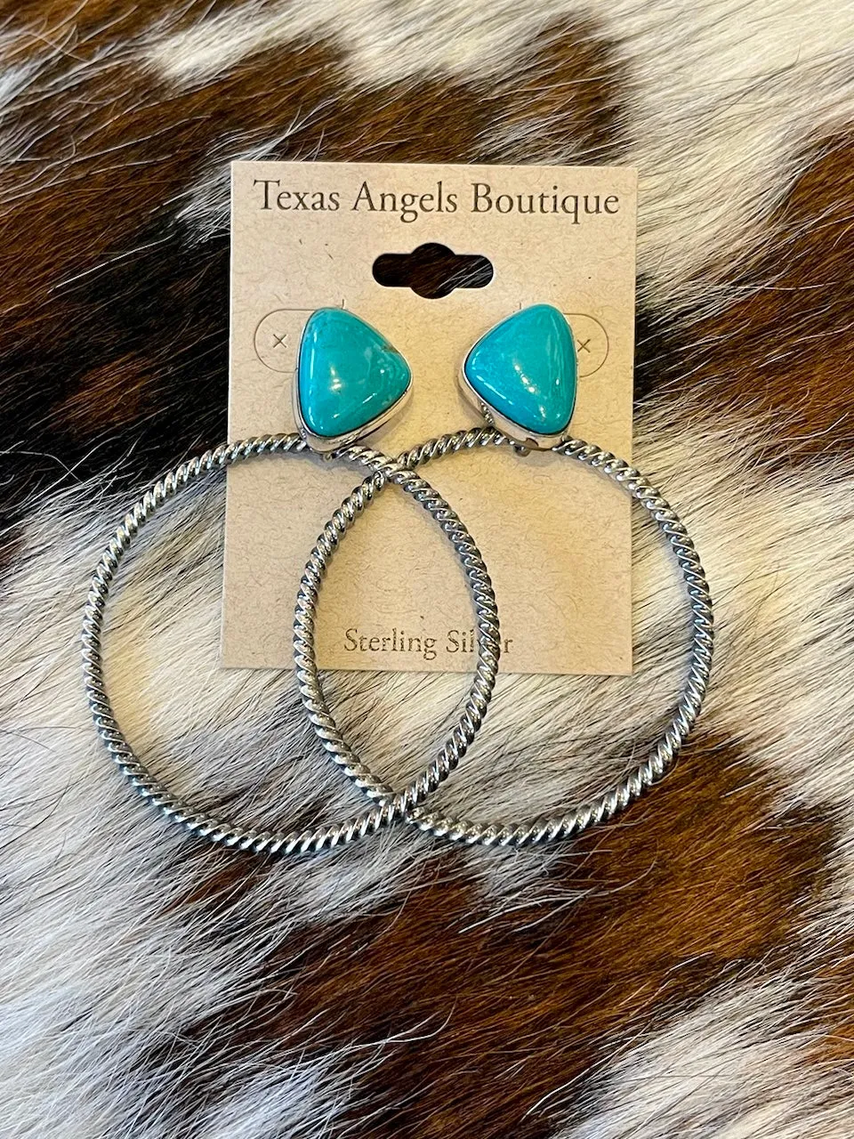 Sterling Silver & Genuine Turquoise Hoop Earrings