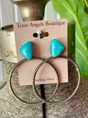 Sterling Silver & Genuine Turquoise Hoop Earrings