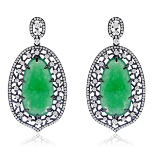 Sterling Silver Black Rhodium with Simulated Emerald and CZ Chandelier Earrings