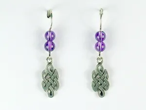 Sterling Silver Celtic Knot dangle Earrings- amethyst beads, Knots, 1 3/8" long