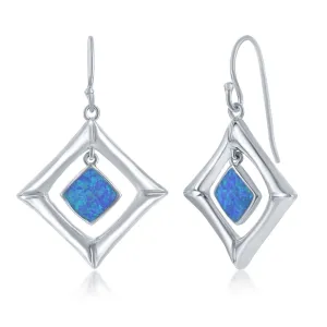 Sterling Silver Created Blue Opal Diamond Shape Earrings (96595)