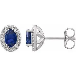 Sterling Silver Created Blue Sapphire & .025 CTW Diamond Earrings