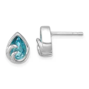 Sterling Silver Crystal Teardrop Stud Wave Earrings
