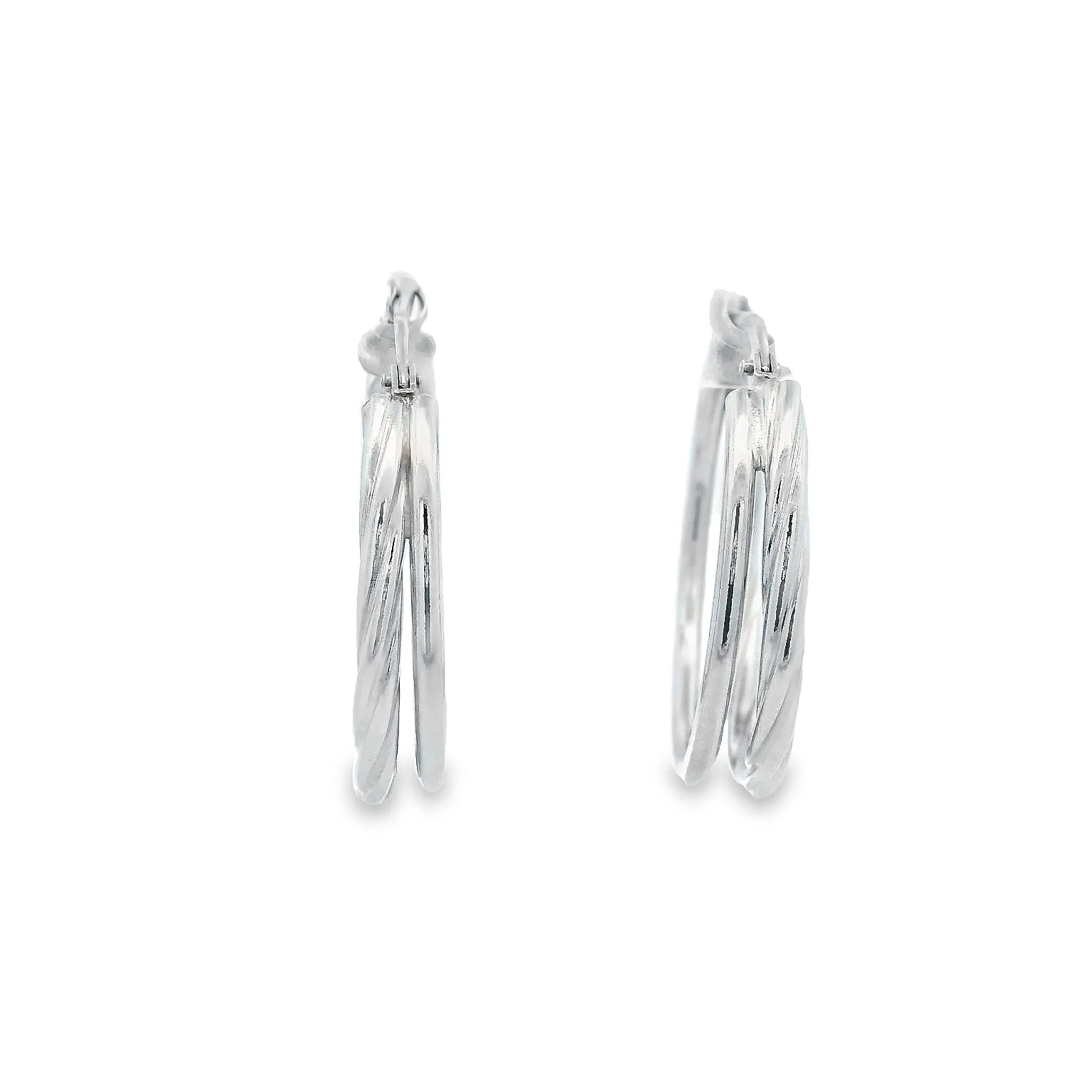 Sterling Silver Duo Twist and Plain Hoop Earrings