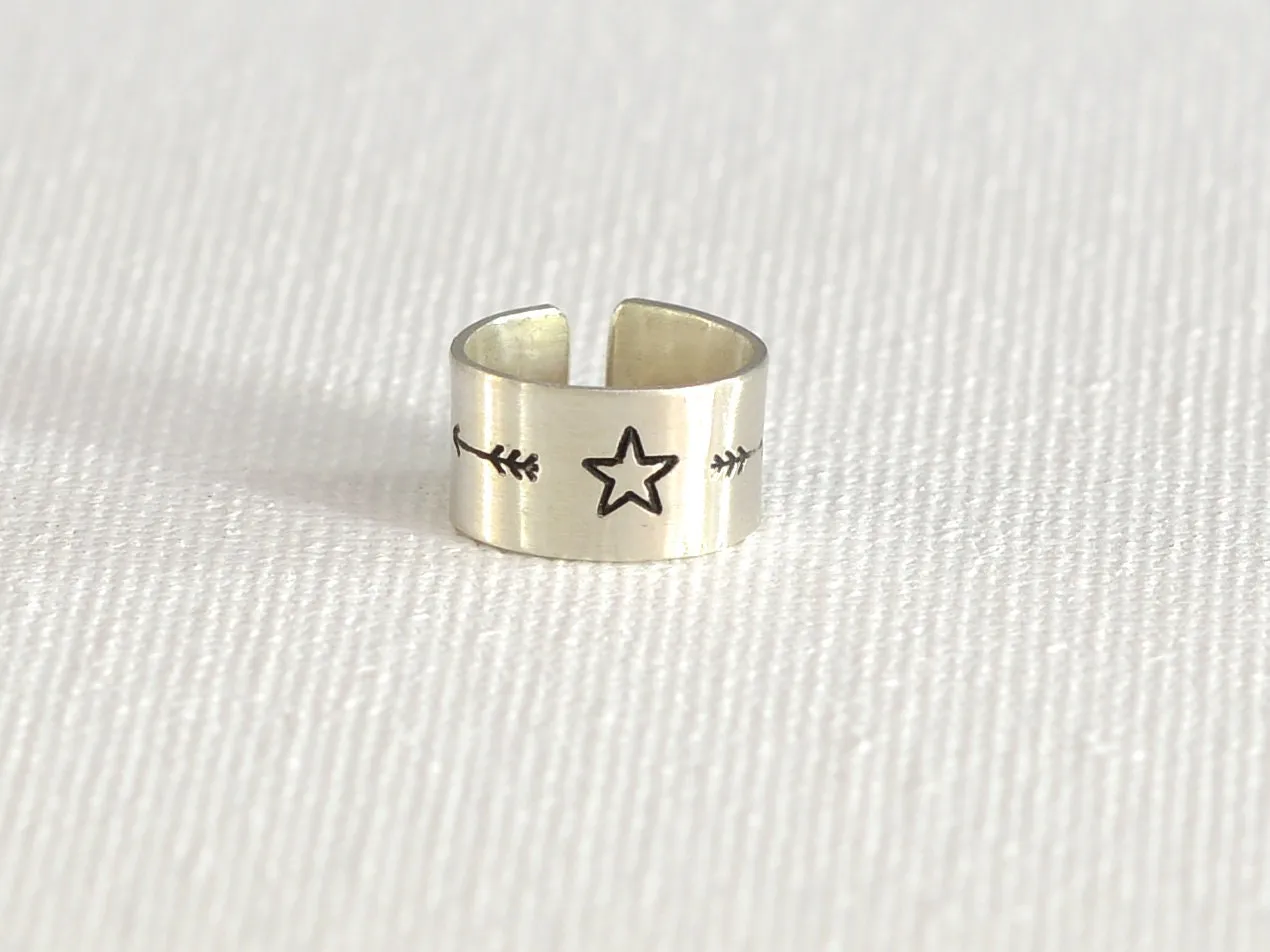 Sterling Silver Ear Cuff with Arrow and Star Slip-on Earring - EC1120188