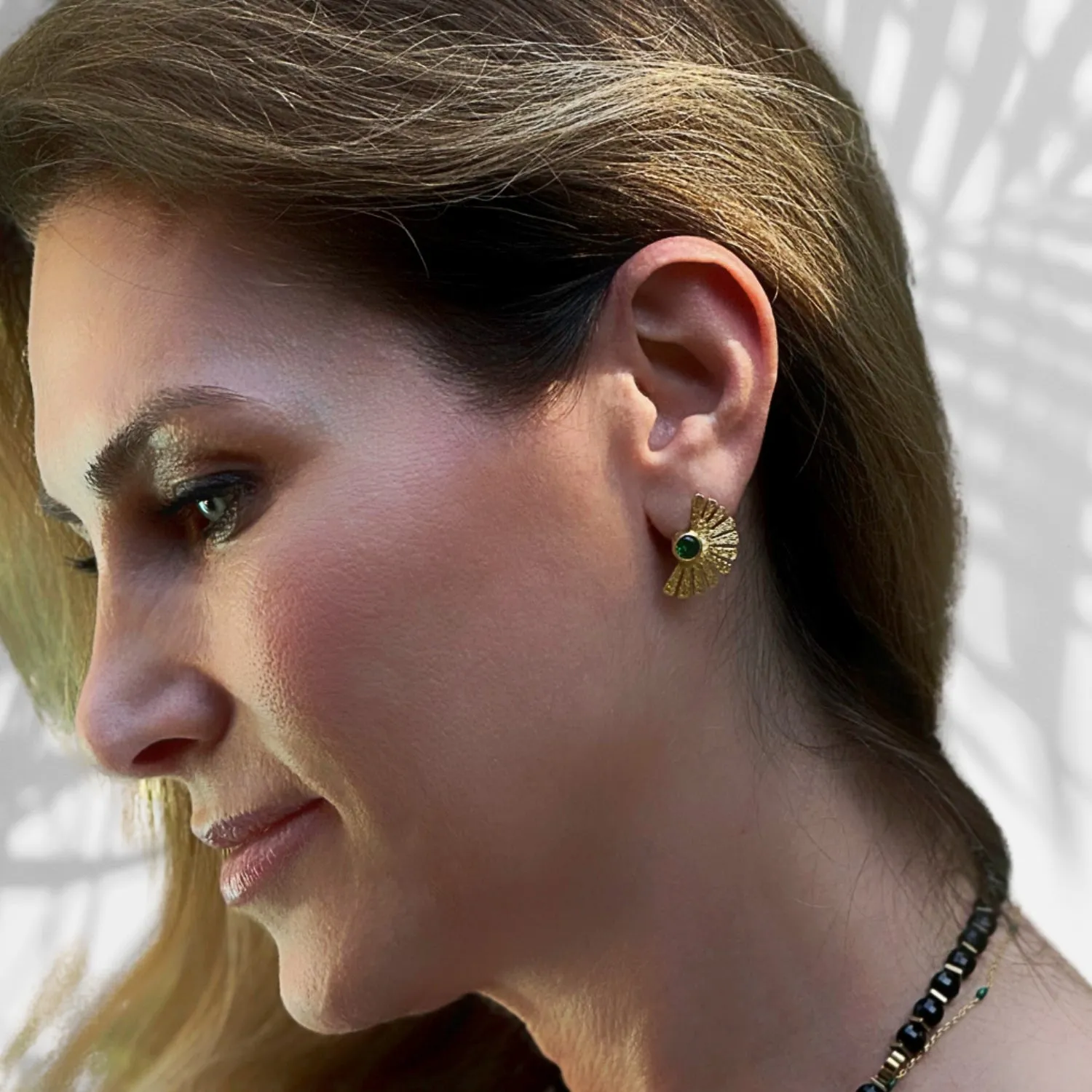 Sterling Silver Gold Plated Jade Gemstone Cleopatra Earring