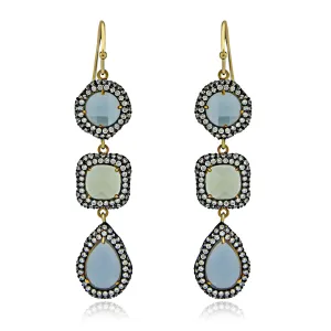 Sterling Silver Gold Plated with Simulated Crystal and CZ Dangle Earrings