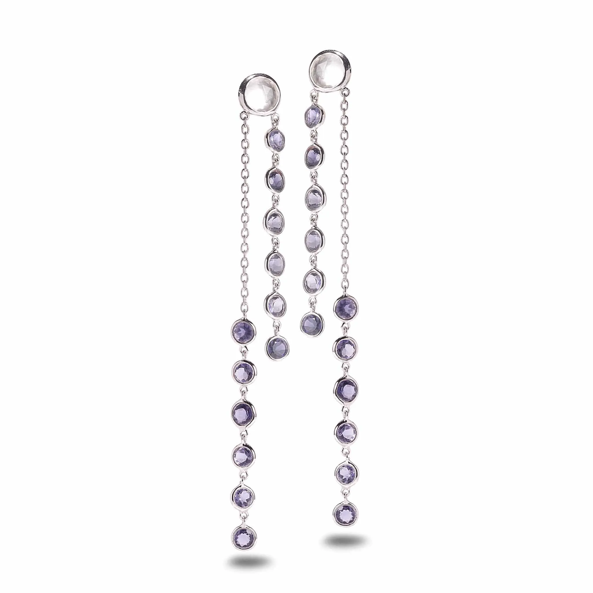 Sterling Silver Iolite and Crystal Duster Drop Earrings