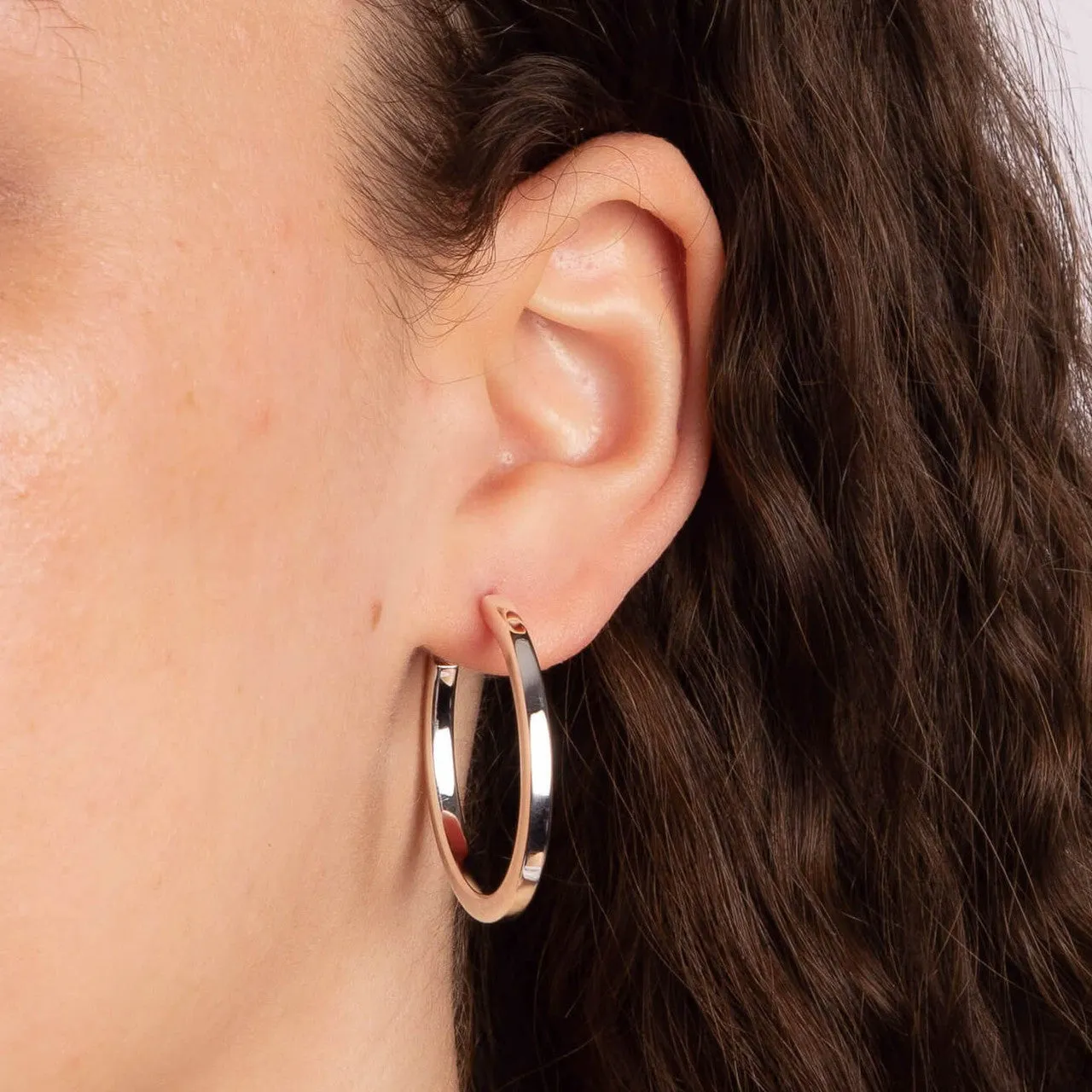 Sterling Silver Large Square Tube Hoop Earrings