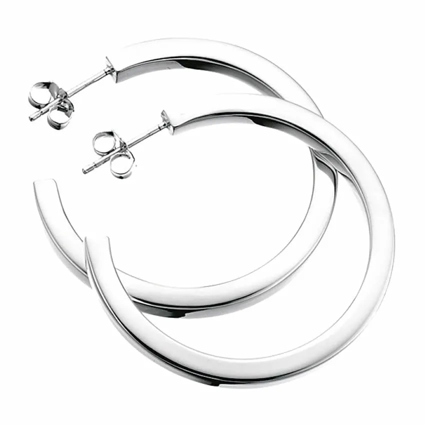 Sterling Silver Large Square Tube Hoop Earrings