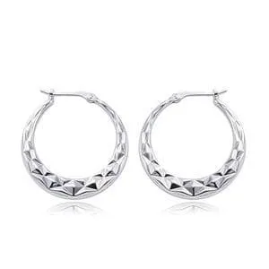 Sterling Silver Md Diamond Cut Hoop S/D Earrings
