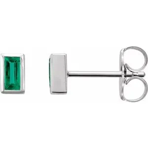 Sterling Silver Natural Emerald Bezel-Set Earrings