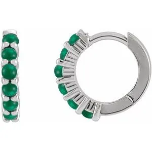 Sterling Silver Natural Emerald Cabochon 12.2 mm Huggie Hoop Earrings