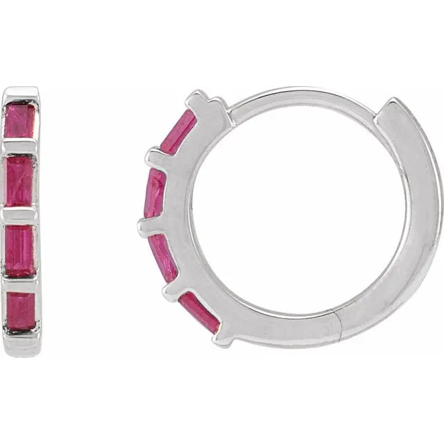 Sterling Silver Natural Ruby Huggie Earrings