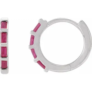 Sterling Silver Natural Ruby Huggie Earrings