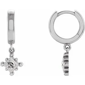 Sterling Silver Natural White Sapphire Beaded Bezel-Set Hoop Earrings
