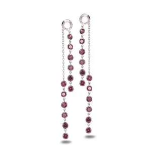 Sterling Silver Rhodolite and Crystal Duster Drop Earrings