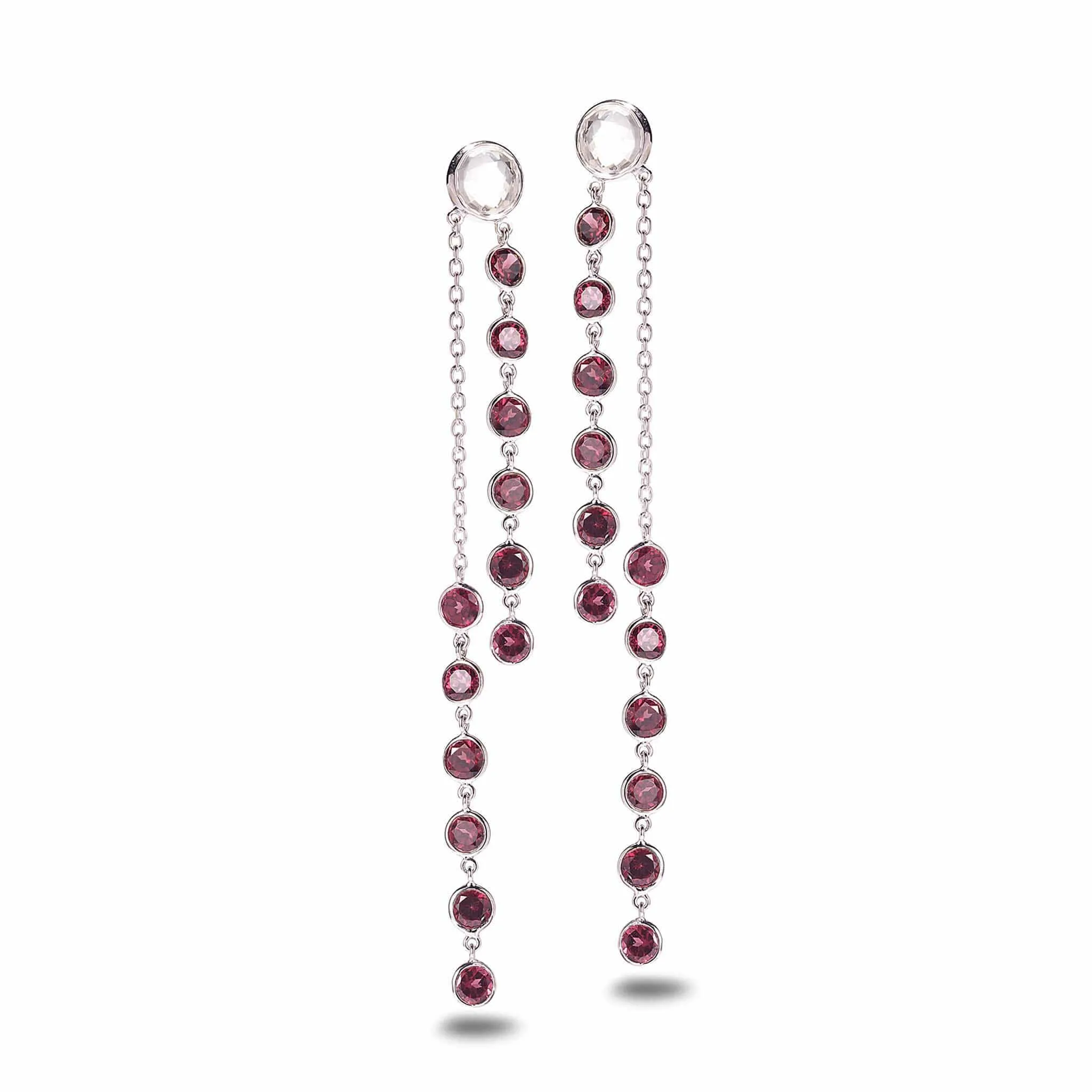 Sterling Silver Rhodolite and Crystal Duster Drop Earrings