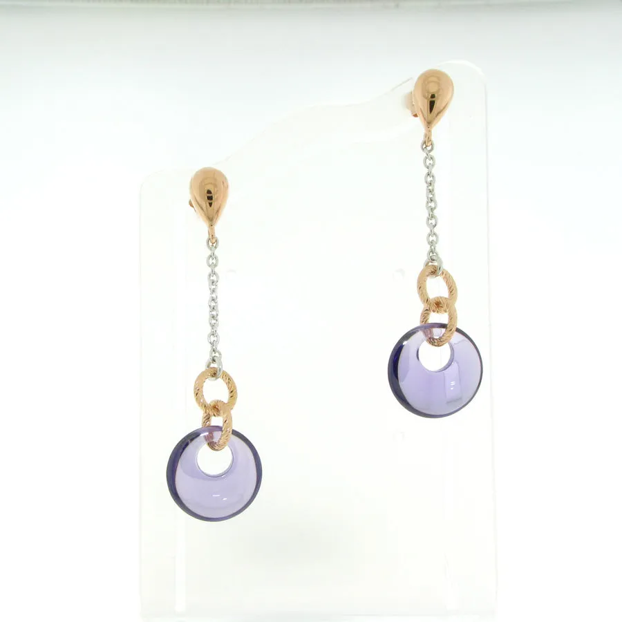 Sterling Silver Rose & Silver Zircon Amethyst Earrings