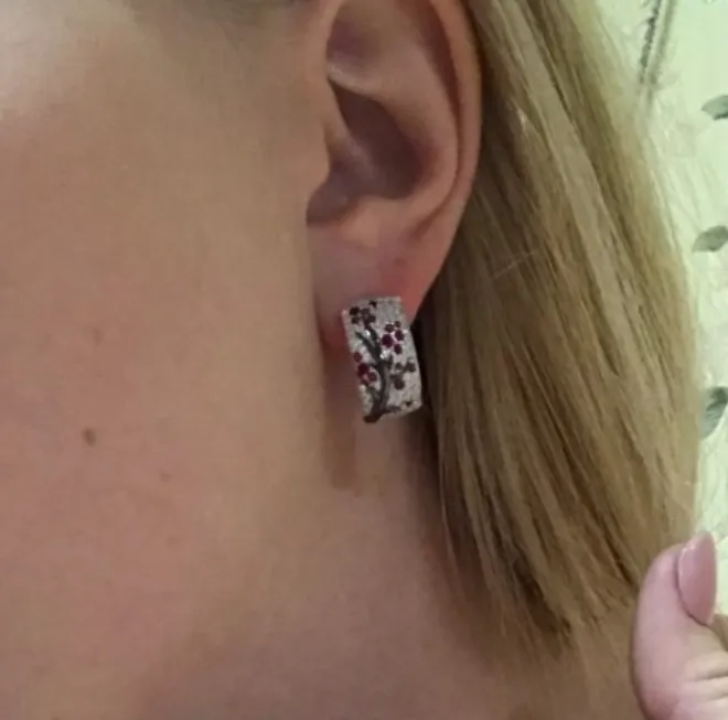 Sterling Silver Ruby and CZ Hoops
