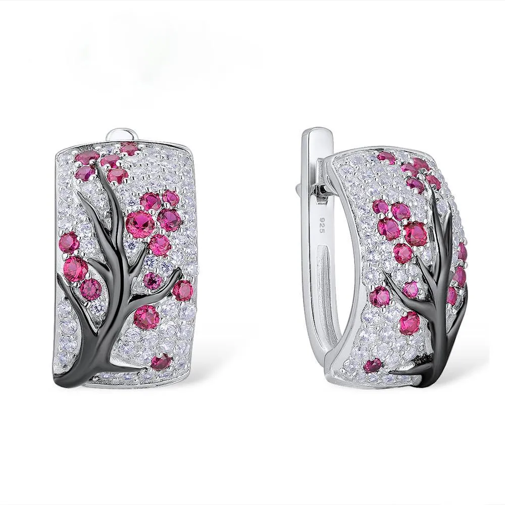 Sterling Silver Ruby and CZ Hoops