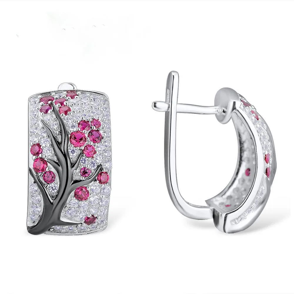 Sterling Silver Ruby and CZ Hoops