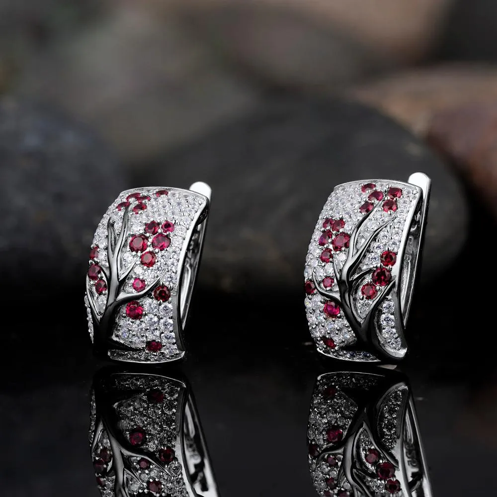 Sterling Silver Ruby and CZ Hoops