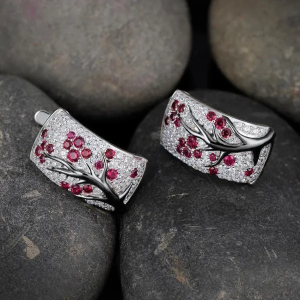 Sterling Silver Ruby and CZ Hoops