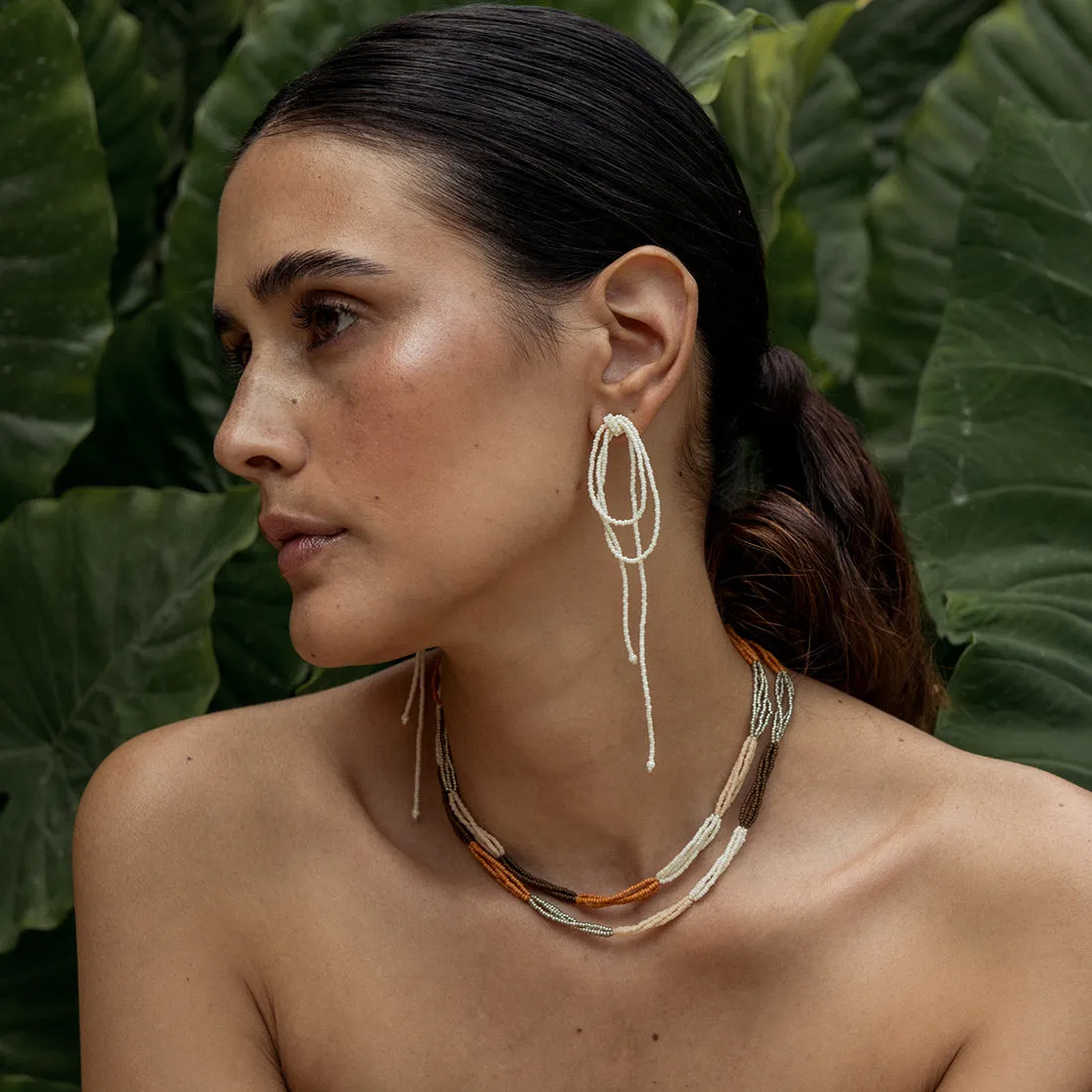 Stud beaded earrings in a loop