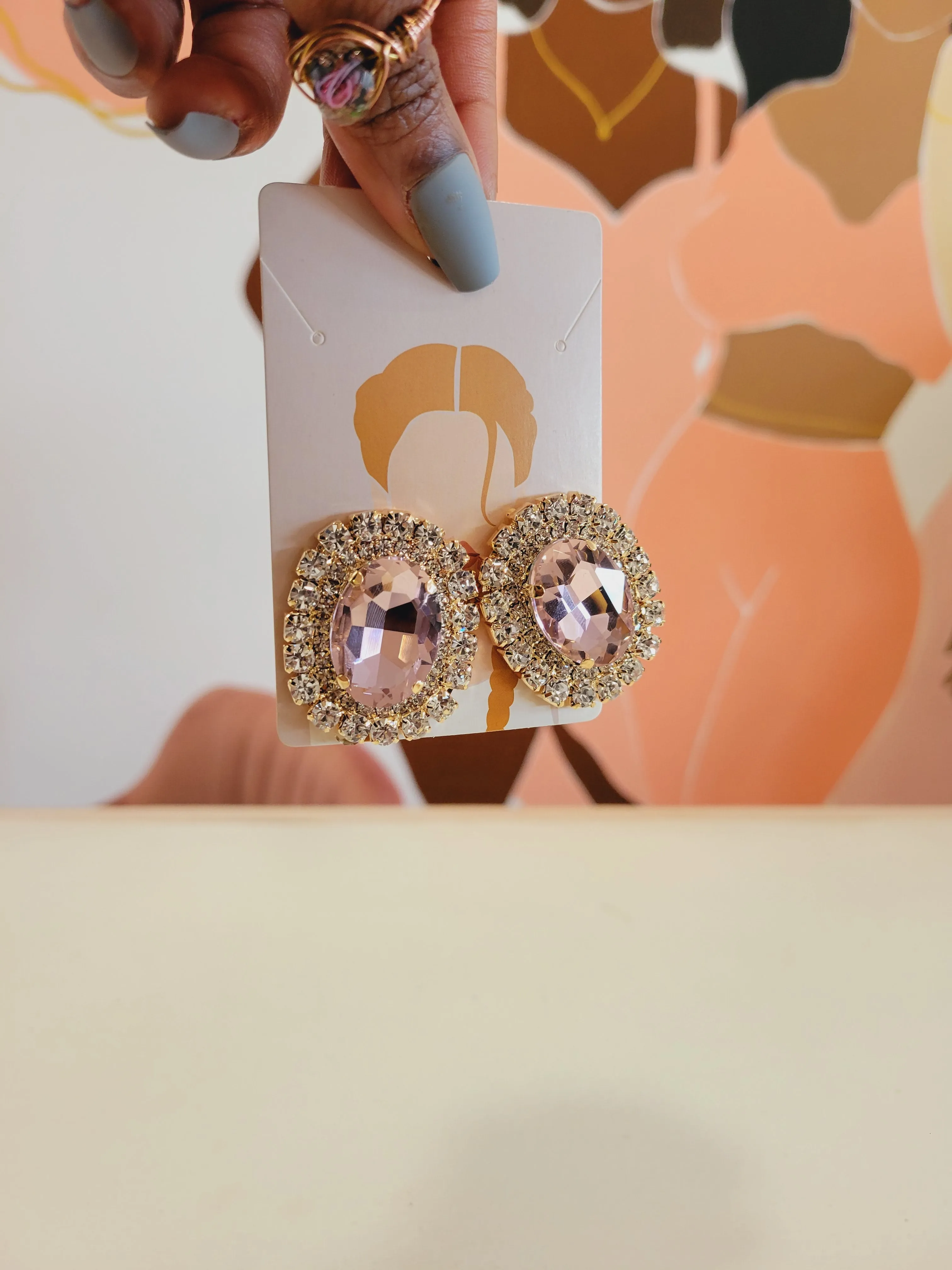 Stud Earrings-Pink