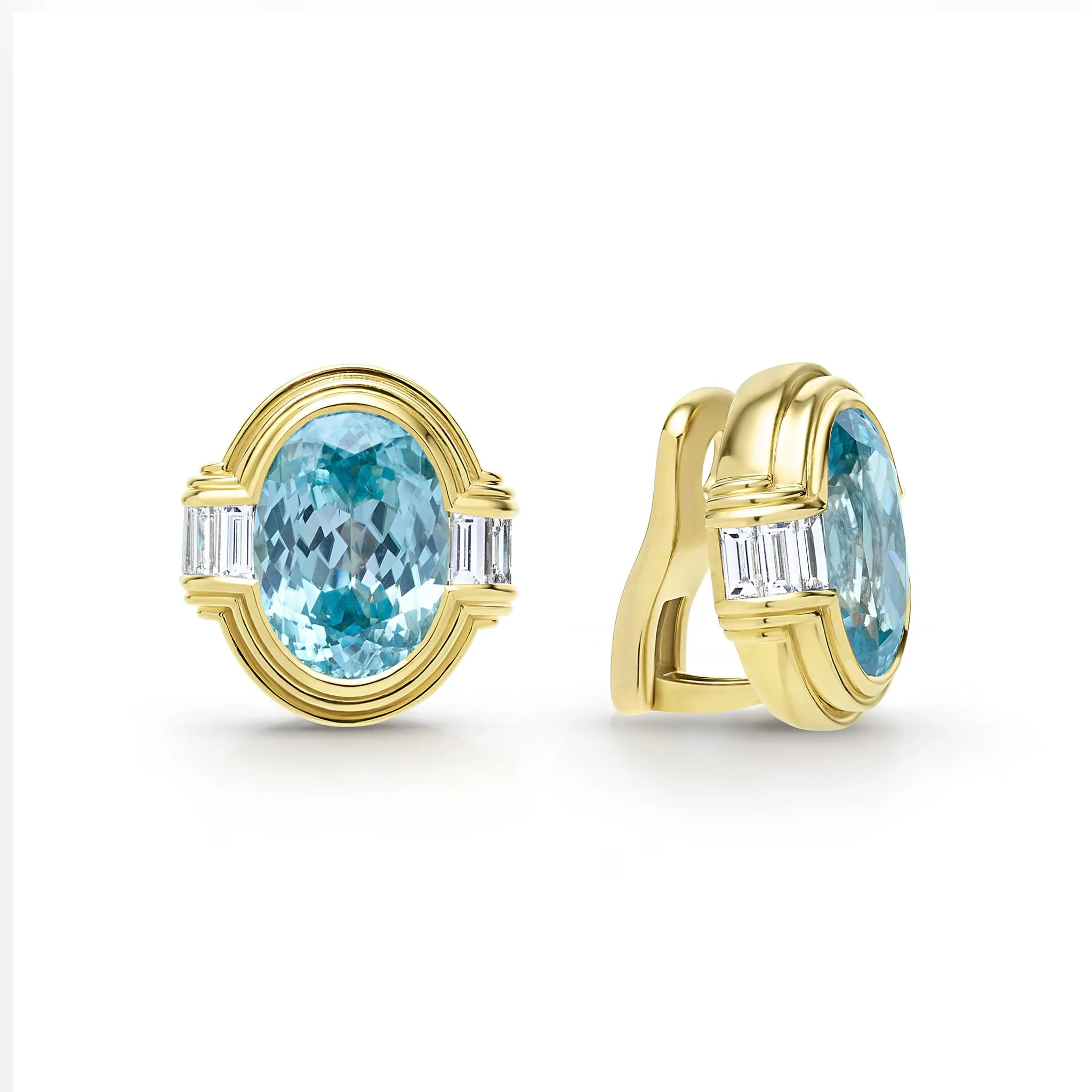 Studio 18K Gold Blue Zircon and Diamond Oval Earrings
