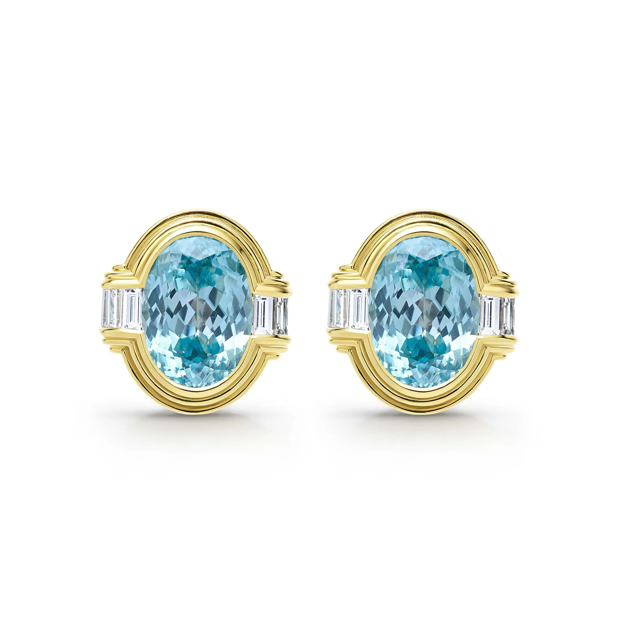 Studio 18K Gold Blue Zircon and Diamond Oval Earrings