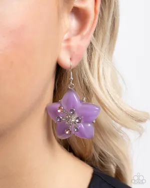 Summer Sprigs - Purple - Rhinestone Center Flower Paparazzi Fishhook Earrings